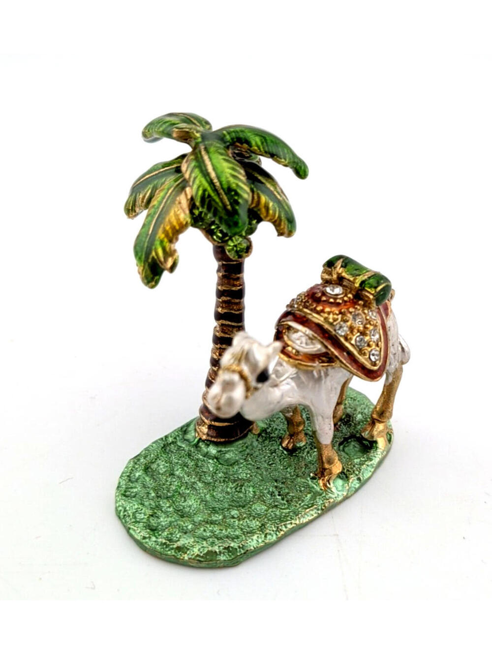 VTG Jeweled Enamel Camel/Palm Tree Desert TRINKET/PILL BOX Hinged Cloisonn-Style - Picture 9 of 11